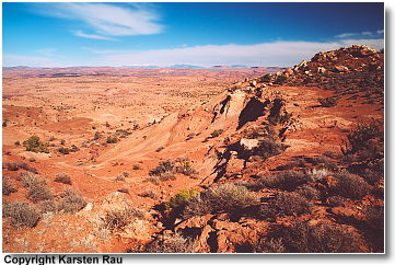 Blick vom Trailhead auf die Felslandschaft des Scorpion Flat