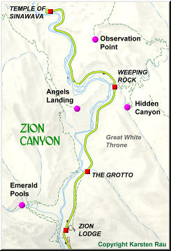 &Uuml;bersichtskarte Zion Canyon